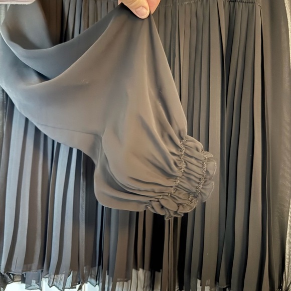 MSSP Woman 2X Black Sheer Pleated Tie Neck Blouse - Picture 4 of 10